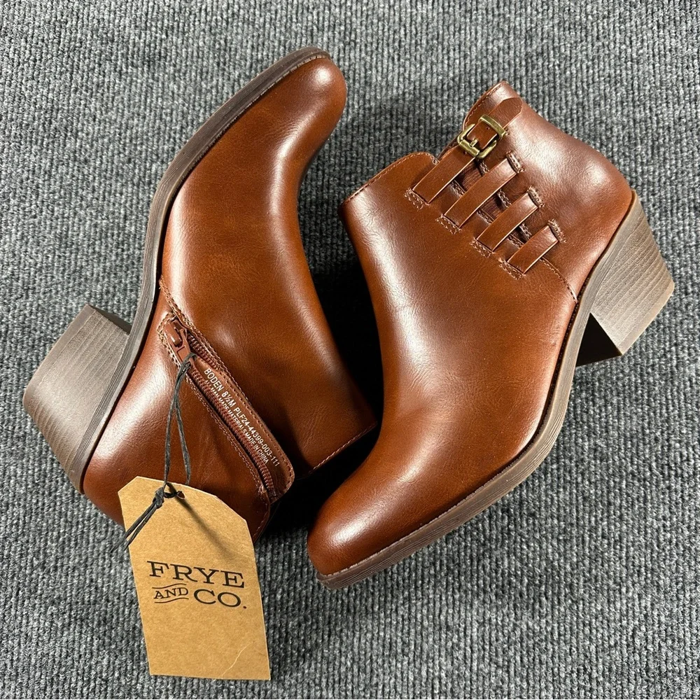 Frye and Co. Women's 8.5‎ Boden Ankle Booties Saddle Brown Buckle Zipper NEW